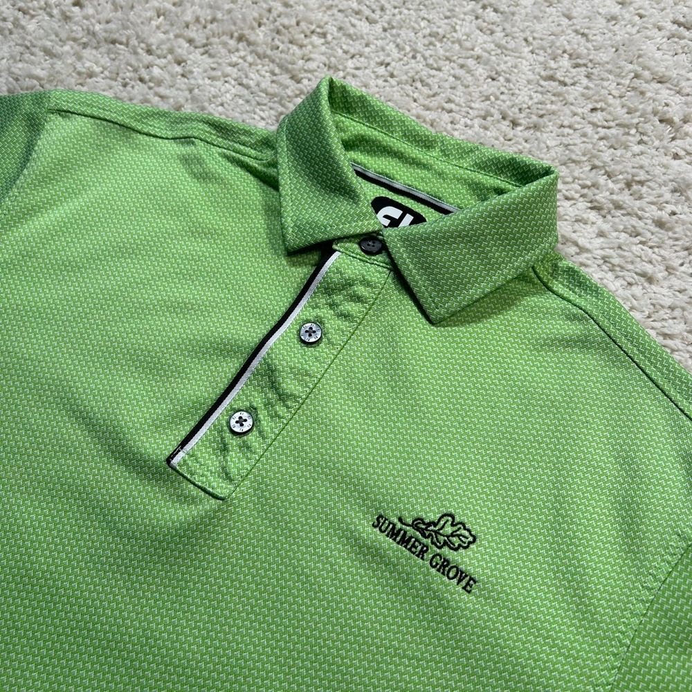 FootJoy Polo Shirt Medium Green Short Sleeve Golf Performance Geometric Check FJ